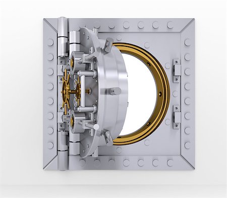 Bank vault door on a gray wall. 3d render Stock Photo - Budget Royalty-Free & Subscription, Code: 400-06793299