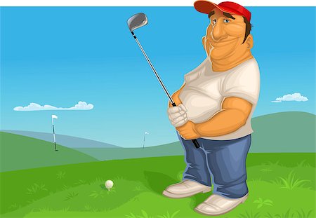 Vector illustration of a man standing on a golf course with a stick in his hand and a ball at his feet in the grass Stock Photo - Budget Royalty-Free & Subscription, Code: 400-06847783