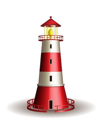 simsearch:400-07405238,k - Red lighthouse isolated on white background. Vector illustration Foto de stock - Super Valor sin royalties y Suscripción, Código: 400-06847828