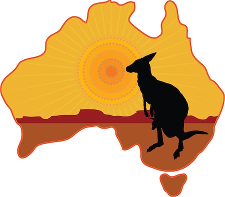 A stylized map of Australia with a silhouette of a kangaroo with a joey in its pouch Stock Photo - Budget Royalty-Free & Subscription, Code: 400-06849518