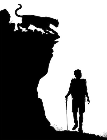 Editable vector silhouette of a lone hiker being stalked by a cougar Photographie de stock - Aubaine LD & Abonnement, Code: 400-06849563