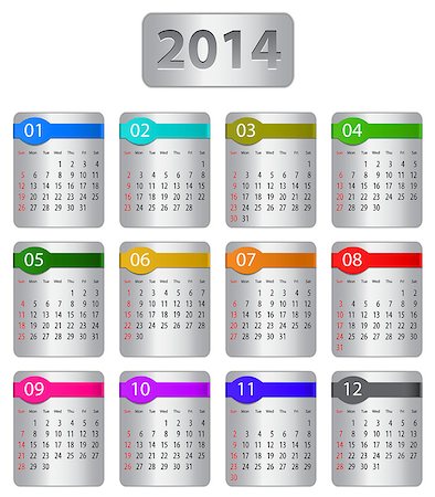 simsearch:400-07215674,k - Calendar for 2014 year with colorful stickers Stock Photo - Budget Royalty-Free & Subscription, Code: 400-06855446