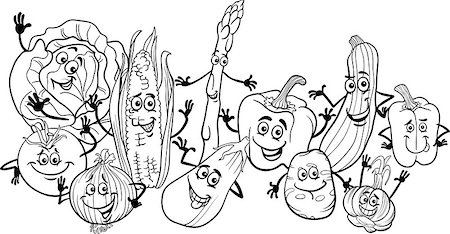 Black and White Cartoon Illustration of Happy Vegetables Food Characters Big Group for Coloring Book Foto de stock - Super Valor sin royalties y Suscripción, Código: 400-06855966