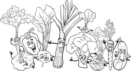Black and White Cartoon Illustration of Funny Vegetables Food Characters Big Group for Coloring Book Foto de stock - Super Valor sin royalties y Suscripción, Código: 400-06855962