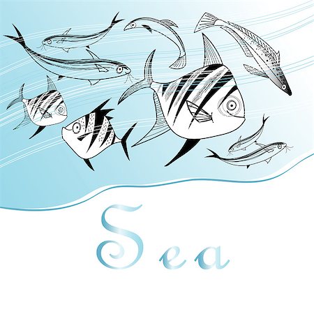 simsearch:400-06870171,k - Marine background with different graphics fish Photographie de stock - Aubaine LD & Abonnement, Code: 400-06856295