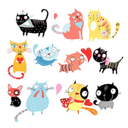 simsearch:400-06870171,k - Different colored funny cats on a white background Photographie de stock - Aubaine LD & Abonnement, Code: 400-06857760