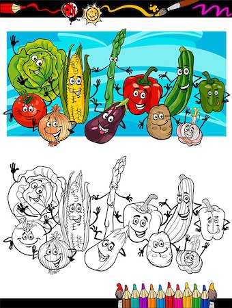 Coloring Book or Page Cartoon Illustration of Comic Vegetables Funny Food Objects Group for Children Education Foto de stock - Super Valor sin royalties y Suscripción, Código: 400-06857815