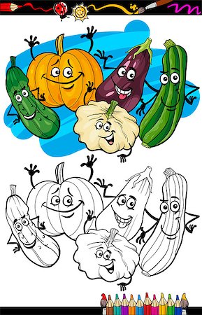 Coloring Book or Page Humor Cartoon Illustration of Cucurbit or Gourd Vegetables Comic Food Objects Group for Children Education Stock Photo - Budget Royalty-Free & Subscription, Code: 400-06857819