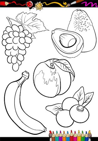 Coloring Book or Page Cartoon Illustration of Black and White Fruits Food Objects Set Stock Photo - Budget Royalty-Free & Subscription, Code: 400-06857821