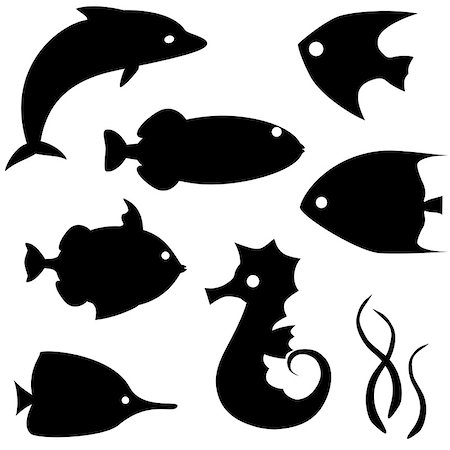 simsearch:400-05916696,k - Set of fish silhouettes isolated on white Stock Photo - Budget Royalty-Free & Subscription, Code: 400-06858025