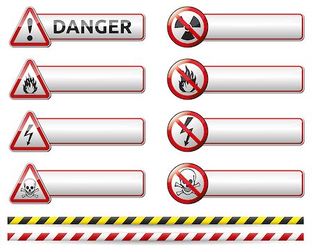 Isolated vector Danger sign banner collection with reflection and shadow on white background for your text Stock Photo - Budget Royalty-Free & Subscription, Code: 400-06858176