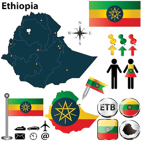 Vector of Ethiopia set with detailed country shape with region borders, flags and icons Stock Photo - Budget Royalty-Free & Subscription, Code: 400-06851614