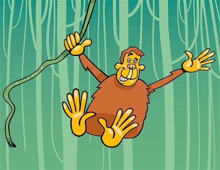 simsearch:400-04394183,k - Cartoon Illustration of Funny Chimpanzee Ape in the Jungle Stock Photo - Budget Royalty-Free & Subscription, Code: 400-06851689