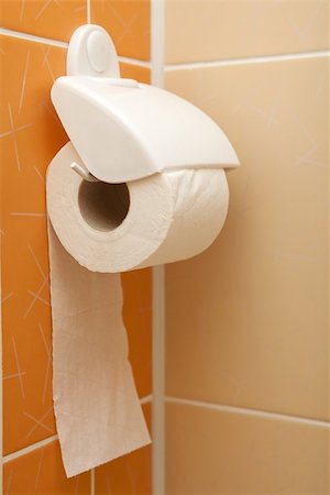 simsearch:400-05303863,k - Roll of white toilet paper in orange bathroom Stock Photo - Budget Royalty-Free & Subscription, Code: 400-06853338