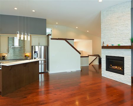 simsearch:400-05746471,k - Interior kitchen design with fireplace in a new house Stock Photo - Budget Royalty-Free & Subscription, Code: 400-06853937