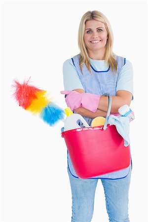 Maid holding a pink bucket in the white background Stock Photo - Budget Royalty-Free & Subscription, Code: 400-06866099