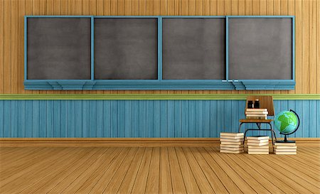 Vintage wooden classroom with blackboard,chair and books - rendering Stock Photo - Budget Royalty-Free & Subscription, Code: 400-06867103