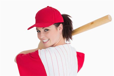 Woman ready to play with baseball bat against white background Stock Photo - Budget Royalty-Free & Subscription, Code: 400-06868428