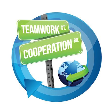 teamwork cooperation road sign illustration design over white Stock Photo - Budget Royalty-Free & Subscription, Code: 400-06861651