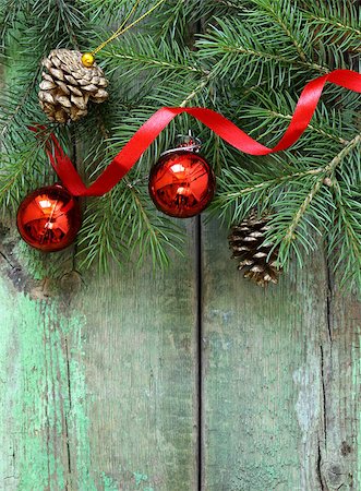 Christmas wooden background is green fir tree  branches Stock Photo - Budget Royalty-Free & Subscription, Code: 400-06862077