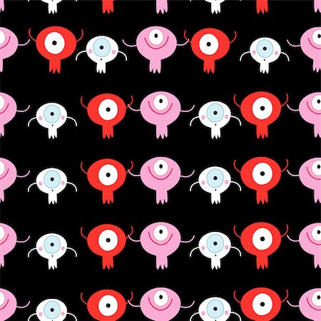 simsearch:400-06870171,k - seamless pattern of funny little monsters on a black background Photographie de stock - Aubaine LD & Abonnement, Code: 400-06862118