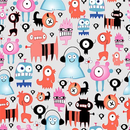simsearch:400-06870171,k - seamless pattern of funny little monsters on a gray background Photographie de stock - Aubaine LD & Abonnement, Code: 400-06862121