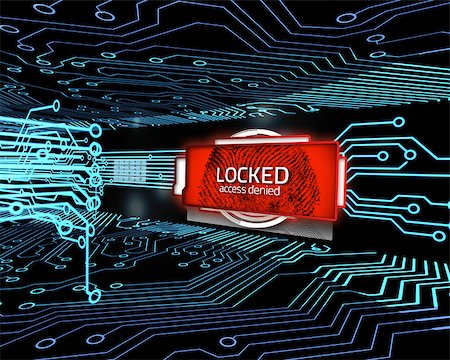 recognition - Red locked screen in digital blue and black circuit board Stock Photo - Budget Royalty-Free & Subscription, Code: 400-06875541