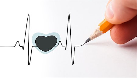 Black drawn heart with a beats line Stock Photo - Budget Royalty-Free & Subscription, Code: 400-06875972