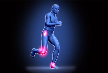 Purple human figure running with highlighted joints on black background Stock Photo - Budget Royalty-Free & Subscription, Code: 400-06876619