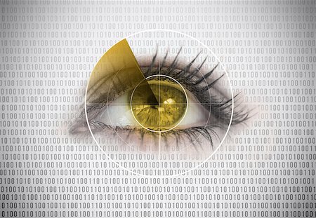 front view of radar - Close up of woman eye with a radar around it and binary codes background Stock Photo - Budget Royalty-Free & Subscription, Code: 400-06878291