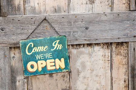 Vintage open sign on old wooden door Stock Photo - Budget Royalty-Free & Subscription, Code: 400-06881135