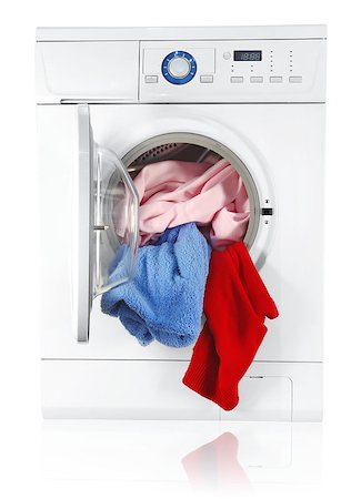washing machine with linen isolated on white background Photographie de stock - Aubaine LD & Abonnement, Code: 400-06881413