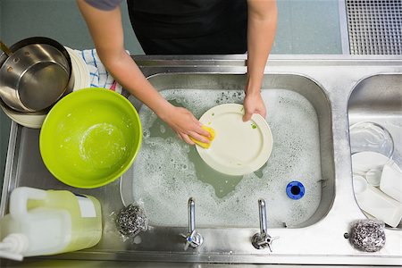 Overhead view of  hands washing a plate in the sink Stock Photo - Budget Royalty-Free & Subscription, Code: 400-06882183