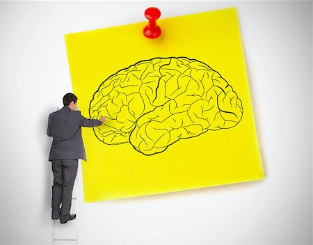 Businessman drawing a brain on a giant post it on white background Stock Photo - Budget Royalty-Free & Subscription, Code: 400-06882735