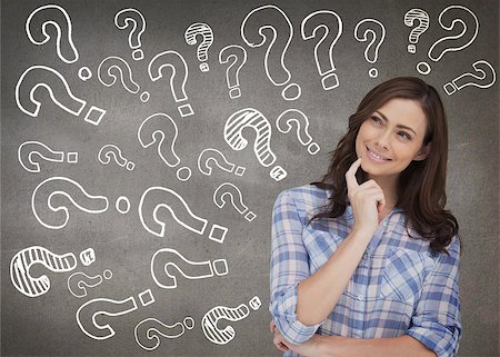 question mark - Attractive woman thinking on grey background Stock Photo - Budget Royalty-Free & Subscription, Code: 400-06890165