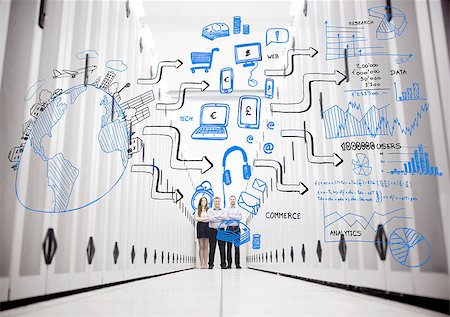 Colleagues in a data center standing in front of drawings of a planet with other sketches Stock Photo - Budget Royalty-Free & Subscription, Code: 400-06890335