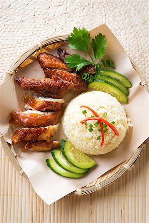 simsearch:400-07418409,k - Asian chicken rice. Singapore style Hainan chicken rice close-up. Asian food. Stock Photo - Budget Royalty-Free & Subscription, Code: 400-06919885