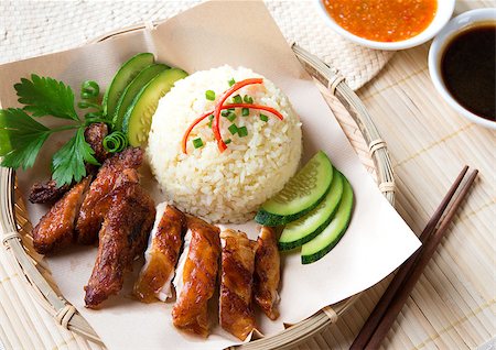 simsearch:400-07418409,k - Delicious Singapore chicken rice. Asian style Hainan chicken rice close-up. Asian food. Stock Photo - Budget Royalty-Free & Subscription, Code: 400-06919888