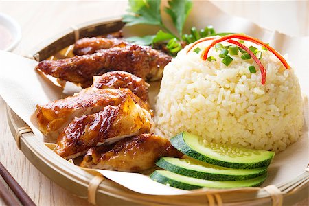 simsearch:400-07418409,k - Malaysia grilled chicken rice. Asian style Hainan chicken rice close-up. Asian food. Stock Photo - Budget Royalty-Free & Subscription, Code: 400-06919889