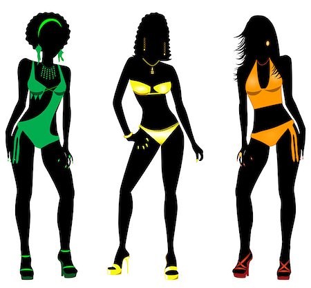 simsearch:400-04334131,k - Vector Illustration of three different swimsuit silhouette women in bikini, tankini and monokini swimwear. Stock Photo - Budget Royalty-Free & Subscription, Code: 400-06911138