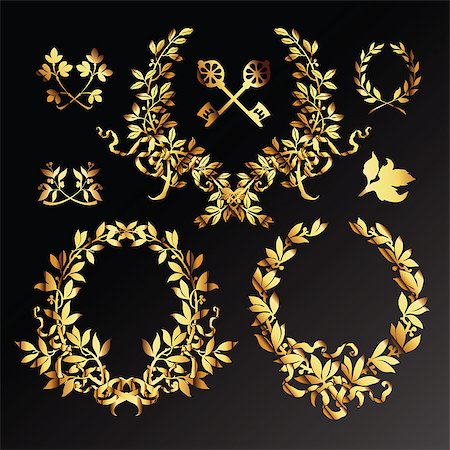 Set of golden  laurel wreaths. Stock Photo - Budget Royalty-Free & Subscription, Code: 400-06911686