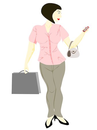 vector in eps and jpeg editable format, woman in business attire looking at iphone while standing with purse and briefcase in hand. Stock Photo - Budget Royalty-Free & Subscription, Code: 400-06911714