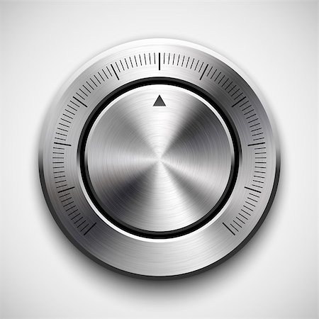 Technology music button (volume knob) with metal texture (steel, chrome, silver, bronze), realistic shadow and light background for user interfaces (UI), applications (apps) and business presentations Stock Photo - Budget Royalty-Free & Subscription, Code: 400-06912174