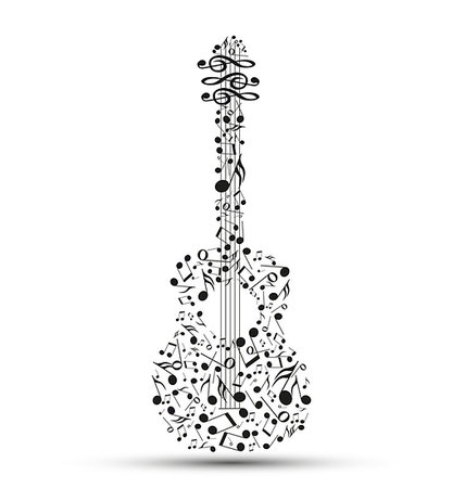 Decoration of musical notes in the shape of a guitar Stock Photo - Budget Royalty-Free & Subscription, Code: 400-06912213