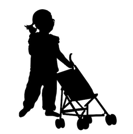 simsearch:400-04847852,k - toddler playing with  stroller toy silhouette - vector Stock Photo - Budget Royalty-Free & Subscription, Code: 400-06912234