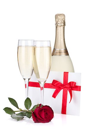 simsearch:400-07166551,k - Two champagne glasses, letter and rose. Isolated on white background Stock Photo - Budget Royalty-Free & Subscription, Code: 400-06913171