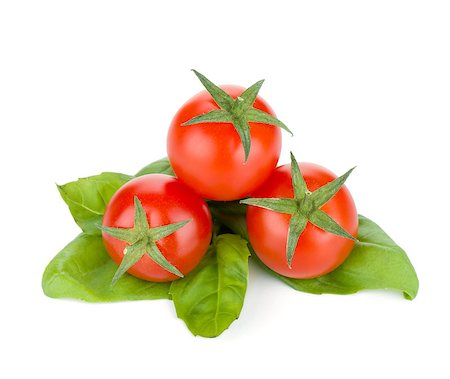 simsearch:400-06796273,k - Cherry tomatoes and basil leafs. Isolated on white background Stock Photo - Budget Royalty-Free & Subscription, Code: 400-06913987