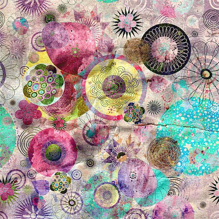 simsearch:400-06929001,k - Seamless vivid abstract pattern with different floral and round elements Stock Photo - Budget Royalty-Free & Subscription, Code: 400-06924831