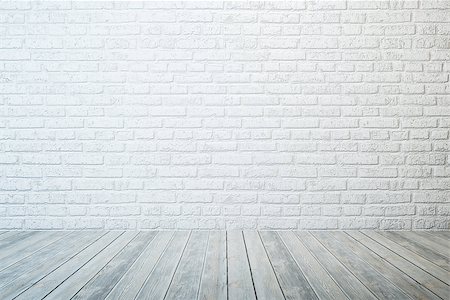 empty room with white brick wall and wooden floor Stock Photo - Budget Royalty-Free & Subscription, Code: 400-06925225