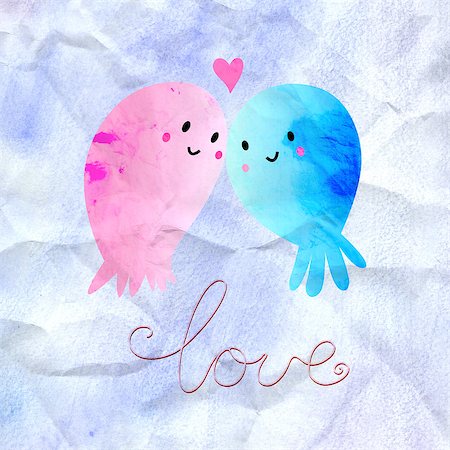 simsearch:400-06929001,k - funny little love jellyfish on watercolor background Stock Photo - Budget Royalty-Free & Subscription, Code: 400-06926900